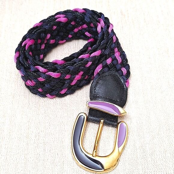 Vintage Woven Braided Belt Gold Statement Buckle Size M - Picture 9 of 9